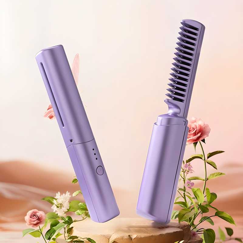 Meneflix Portable Mini Hair Straightener Cordless Rechargeable Mini Adjustable Hair Straightener Hot Comb f8854e-dc