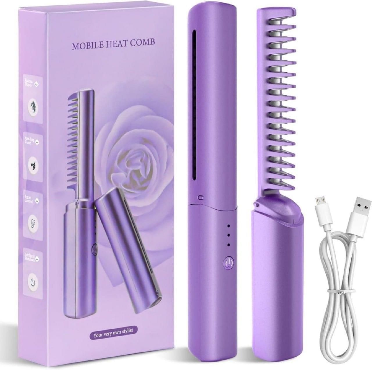 Meneflix Portable Mini Hair Straightener Cordless Rechargeable Mini Adjustable Hair Straightener Hot Comb f8854e-dc